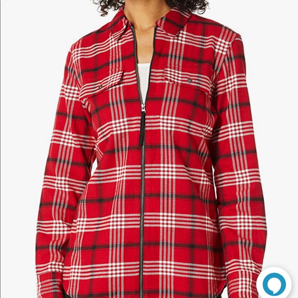 Chaps, size small, red, black and white women full zip shirt.